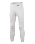 Alpinestars Race V3 Bottom, auto racing basislaag broek, wit, getextureerd vlamvertragend materiaal, zwart A-star logo op de heup, geribbelde enkelmanchetten en tailleband, lichtgewicht technische onderlaag