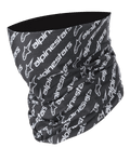 Alpinestars Linear Neck Tube, motor nekwarmer, zwart en wit, herhaald diagonaal Alpinestars logo- en tekstpatroon, naadloze microvezelconstructie, lichtgewicht basislaag voor motorrijden op de weg