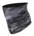 Alpinestars Tactical Neck Tube in Black Tar Gray, digitaal camouflagepatroon met witte sterlogo's, naadloze microvezelconstructie, veelzijdige motornekwarmer en basislaag bedekking