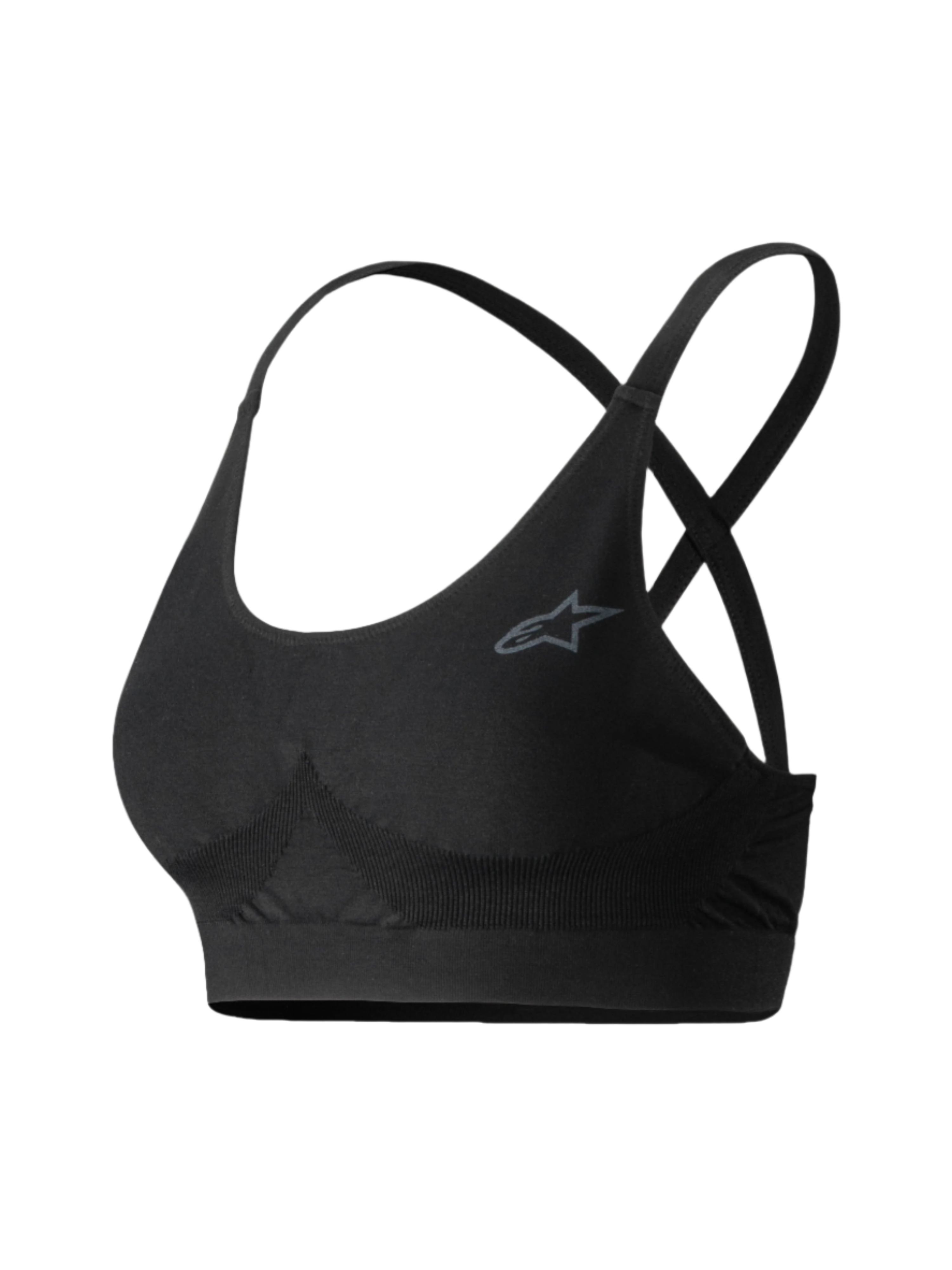 Alpinestars Stella TECH ZX Bra, auto racing base layer top, zwart, voorzien van gekruiste bandjes en grijs logo, vlamvertragend motorsport ondergoed voor dames
