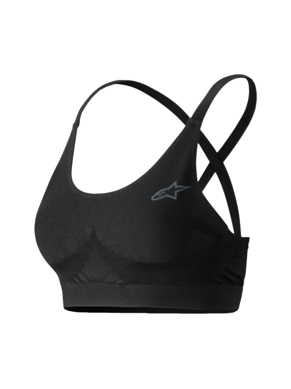 Alpinestars Stella TECH ZX Bra, auto racing base layer top, zwart, voorzien van gekruiste bandjes en grijs logo, vlamvertragend motorsport ondergoed voor dames