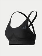 Alpinestars Stella TECH ZX Bra, dames base layer voor autoracen, zwart, met een grijs Astars-logo op de borst, gekruiste rugbandjes en naadloze geribbelde details, vlamvertragend LENZING FR-materiaal voor autosportgebruik