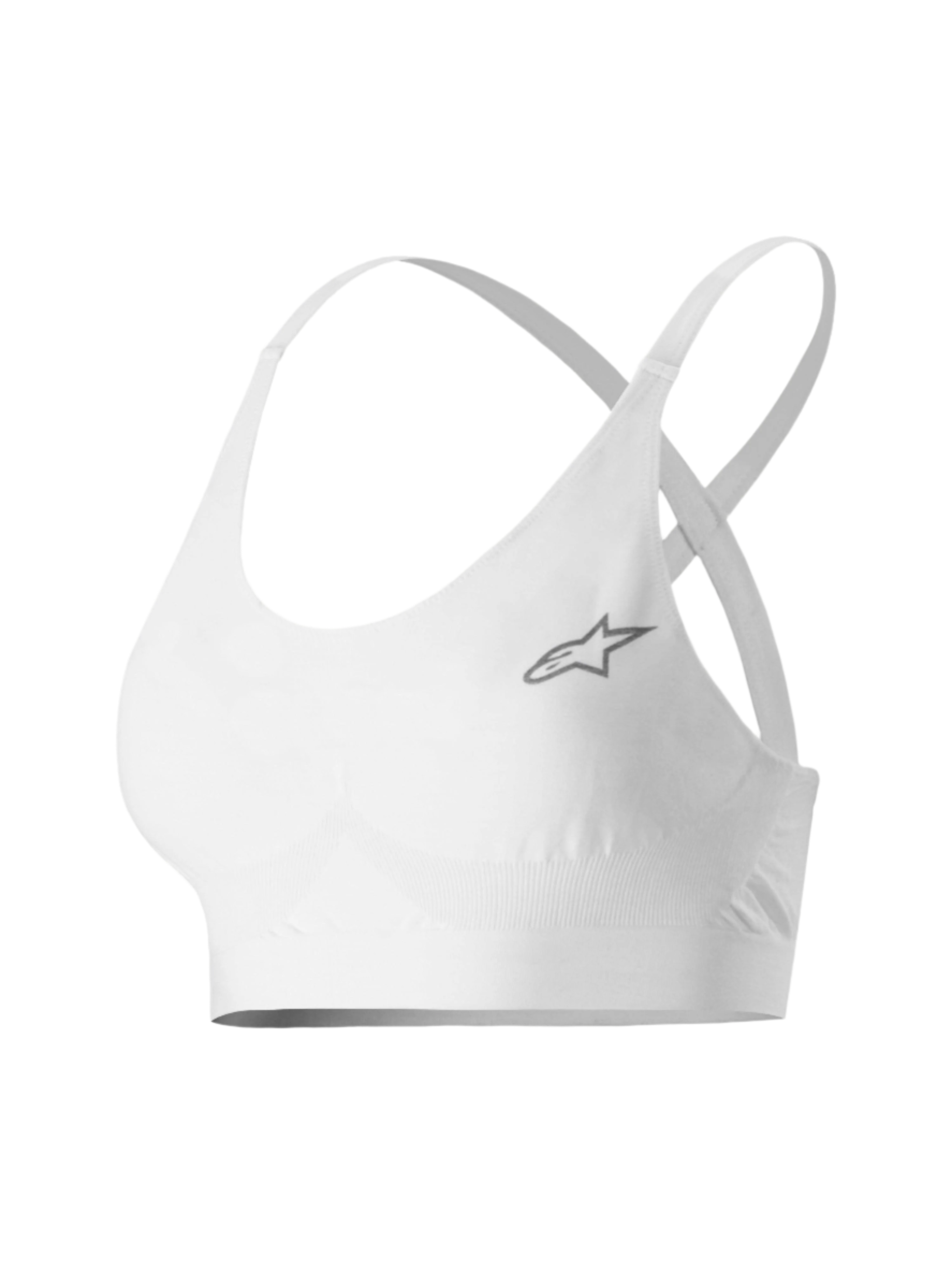 Alpinestars Stella TECH ZX Bra, motorsport basislaag voor dames, wit, met een klein grijs sterlogo, lichtgewicht vlamwerende LENZING™ FR-stof, dunne bandjes en ondersteunende band voor professionele autorace-prestaties