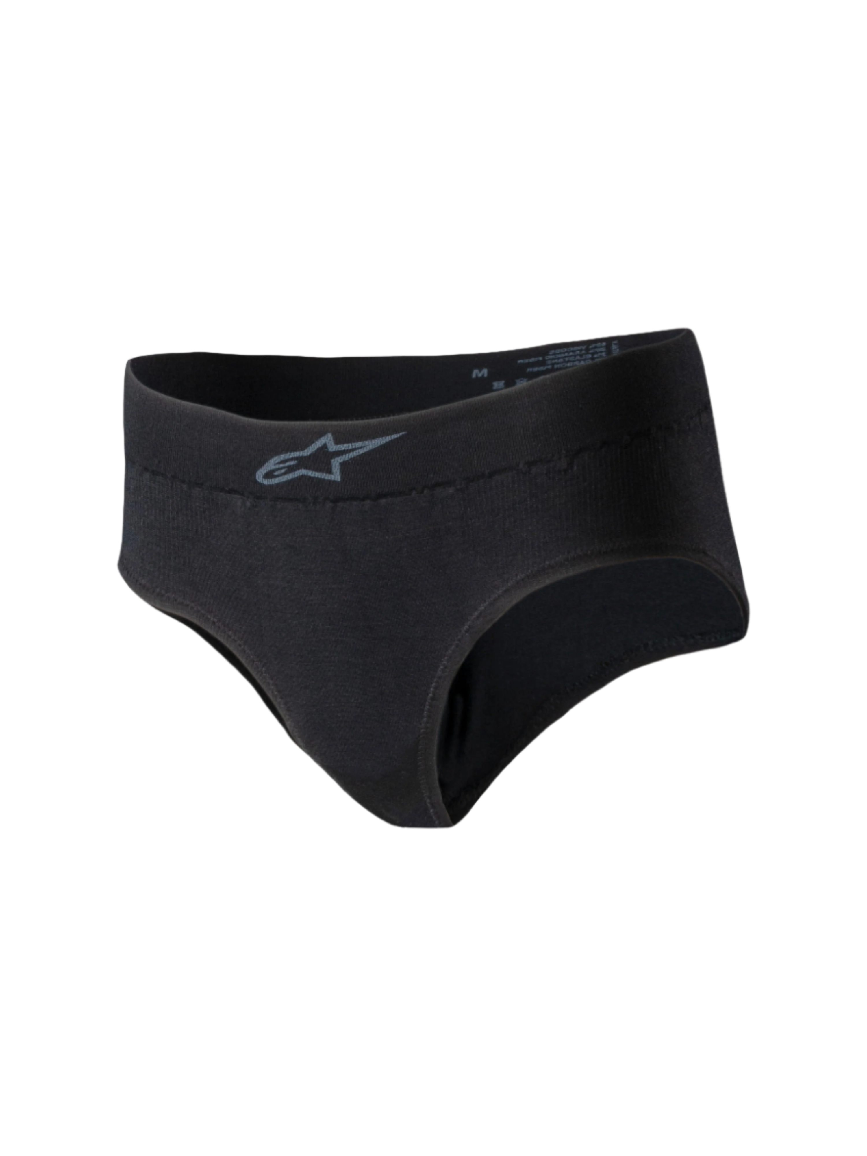 Alpinestars Stella TECH ZX Briefs, dames race-ondergoed, zwart, met een klein grijs Alpinestars-logo op de tailleband, lichtgewicht vlamvertragend gebreid materiaal, FIA 8856-2018 gecertificeerde basislaag