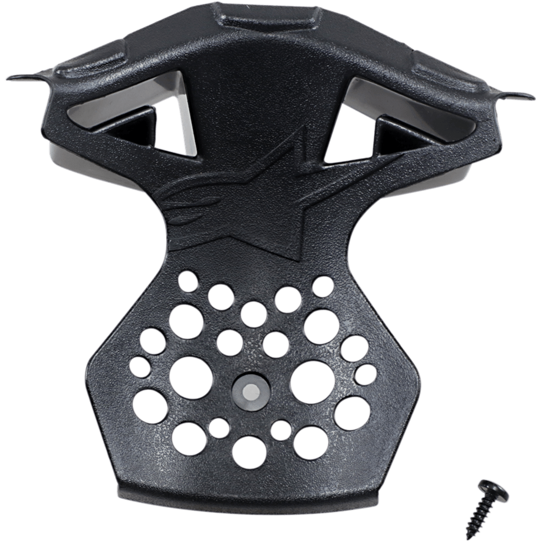 Alpinestars Supertech M10/M8 helm kinventilatie frame, zwart vervangingsonderdeel met sterlogo, getextureerde kunststof constructie met ventilatieopeningen, inclusief bevestigingsschroef
