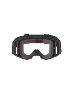 Alpinestars Supertech Corp Goggles, motocrossbril, zwart, rood en helder, vooraanzicht, heldere lens met 'ONE GOAL. ONE VISION.' tekst, zwart frame met rode zij-accenten, breed gezichtsveld, duurzame band met golvende siliconen grip