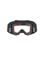 Alpinestars Supertech Corp Goggles, motorcrossbril, zwart en grijs met heldere lens, vooraanzicht met rood schuim aan de binnenkant en brede zwarte verstelbare band, hoogwaardige off-road bril