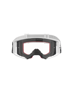 Alpinestars Supertech Corp Goggles, motorcrossbril, wit met heldere lens, witte en lichtgrijze verstelbare band, met 'ONE GOAL. ONE VISION.' tekst op de lens, rode accenten op het gezichtsschuim, hoogwaardige beschermende uitrusting voor off-road racen