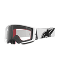 Alpinestars Supertech Corp Goggles, motorcrossbril, wit en helder, wit frame met heldere polycarbonaat lens, witte band met prominent zwart Alpinestars-logo, rood en zwart meerlaags gezichtsschuim