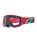 Alpinestars Supertech Corp Goggles, motorcrossbril, rood en blauw met heldere lens, voorzien van een rode verstelbare band met een groot blauw en limoengroen sterlogo, meerlaags gezichtsschuim voor comfort, hoogwaardige oogbescherming voor off-road racen