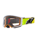 Alpinestars Supertech Corp Goggles, motorcrossbril, fluo geel grijs helder, grijs buitenframe met oranje binnenafdichting, heldere lens, felgele band met zwart-wit Alpinestars-logo, hoogwaardige bril voor off-road racing