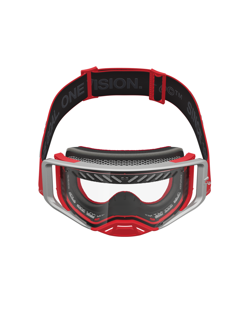 Alpinestars Supertech Dura Air Fluid veiligheidsbril, rood en zilver, motocrossbril met heldere lens en ventilatiesysteem.