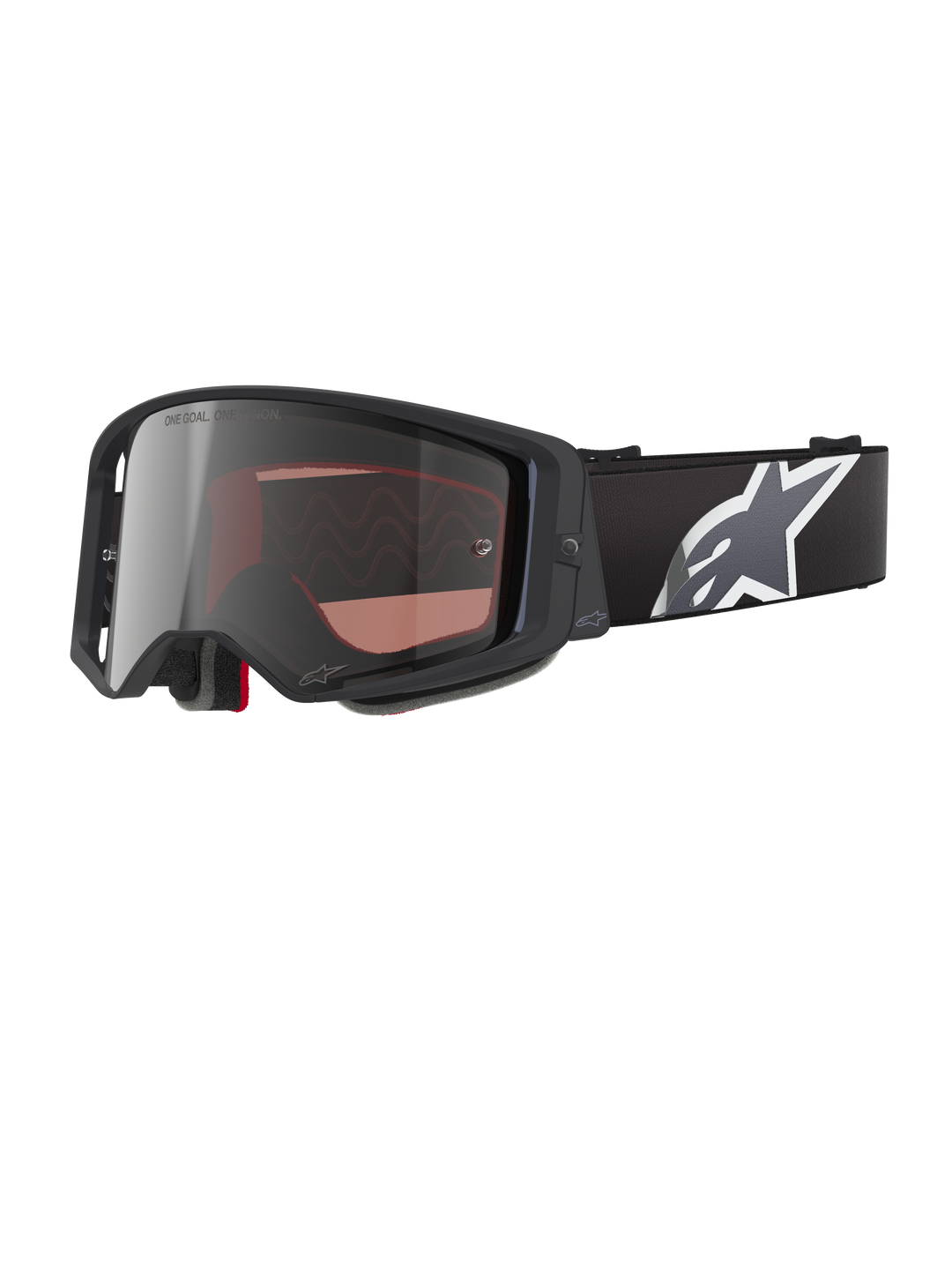 Alpinestars Supertech Corp Goggles Absolute Vision, motorcrossbril, zwart en grijs met Mirror Silver lens, hoekig frame, verstelbare zwarte band met opvallend wit sterlogo, meerlaags gezichtsschuim voor off-road prestaties