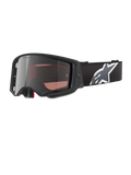 Alpinestars Supertech Corp Goggles Absolute Vision, motorcrossbril, zwart en grijs met Mirror Silver lens, hoekig frame, verstelbare zwarte band met opvallend wit sterlogo, meerlaags gezichtsschuim voor off-road prestaties