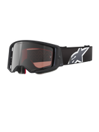 Alpinestars Supertech Corp Goggles Absolute Vision, motorcrossbril, zwart en grijs met Mirror Silver lens, hoekig frame, verstelbare zwarte band met opvallend wit sterlogo, meerlaags gezichtsschuim voor off-road prestaties