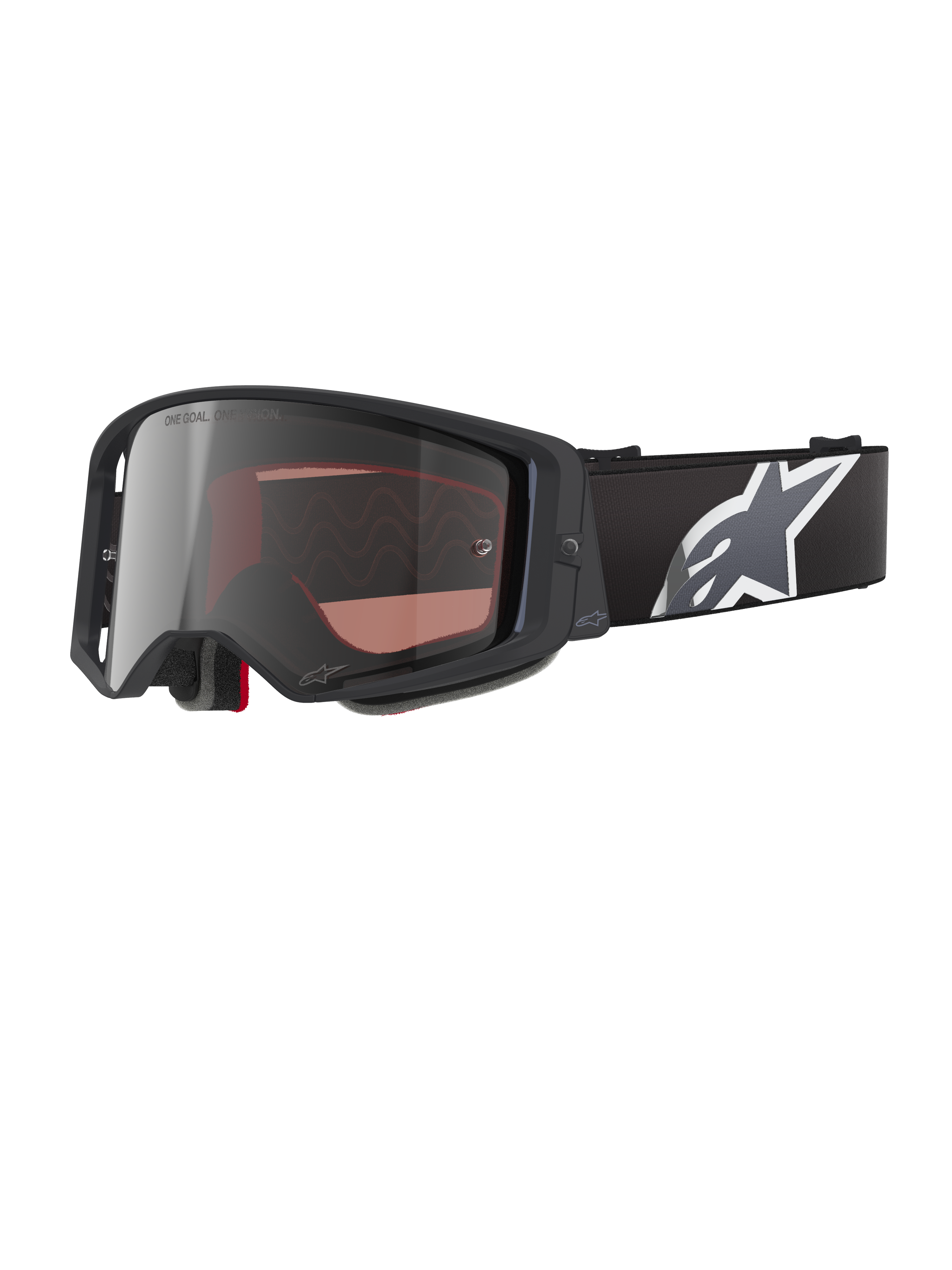 Alpinestars Supertech Corp Goggles Absolute Vision, motorcrossbril, zwart en grijs met Mirror Silver lens, hoekig frame, verstelbare zwarte band met opvallend wit sterlogo, meerlaags gezichtsschuim voor off-road prestaties