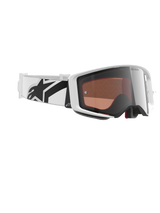 Alpinestars Supertech Corp Goggles Absolute Vision, Motocross Goggles, White and Mirror Silver, featuring a white frame with a reflective silver lens, wide white adjustable strap with bold black star logo, professional off-road racing eyewear