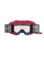 Alpinestars Supertech Corp Roll-Off bril, motocrossbril, rood en blauw, heldere geïnjecteerde lens met geïntegreerde roll-off houders en film, rode band met patroon, professionele oogbescherming voor off-road racing