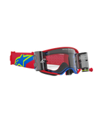 Alpinestars Supertech Corp Roll-Off Goggles, motorcrossbril, rood en blauw frame met heldere lens, geïntegreerd Wide Vision Roll-Off systeem met dubbele canisters, rode verstelbare band met blauw en geel sterlogo, professionele oogbescherming voor off-road racen