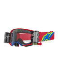 Alpinestars Supertech Corp Goggles Roll Off, motorcrossbril, rood en blauw met transparante lens, voorzien van geïntegreerd Wide Vision Roll-Off-systeem, transparante geïnjecteerde lens, rood frame met blauwe accenten, brede rode band met blauw en geel sterlogo, professionele oogbescherming voor off-road racen