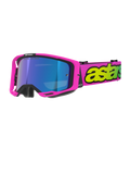 Alpinestars Vision 8 Vista Goggles, Motocross Goggles, Pink Fluo and Yellow Fluo with Mirror Blue lens, bright pink frame, wide pink strap with bold fluo yellow branding, high-performance off-road eyewear