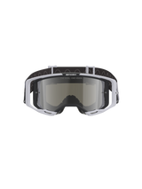 Alpinestars Vision 8 Lahnd Goggles, Motocross Goggles, Iron Camo Mirror Silver, light gray frame with a mirrored silver lens, black strap with wavy pattern, professional eyewear for off-road racing and motocross