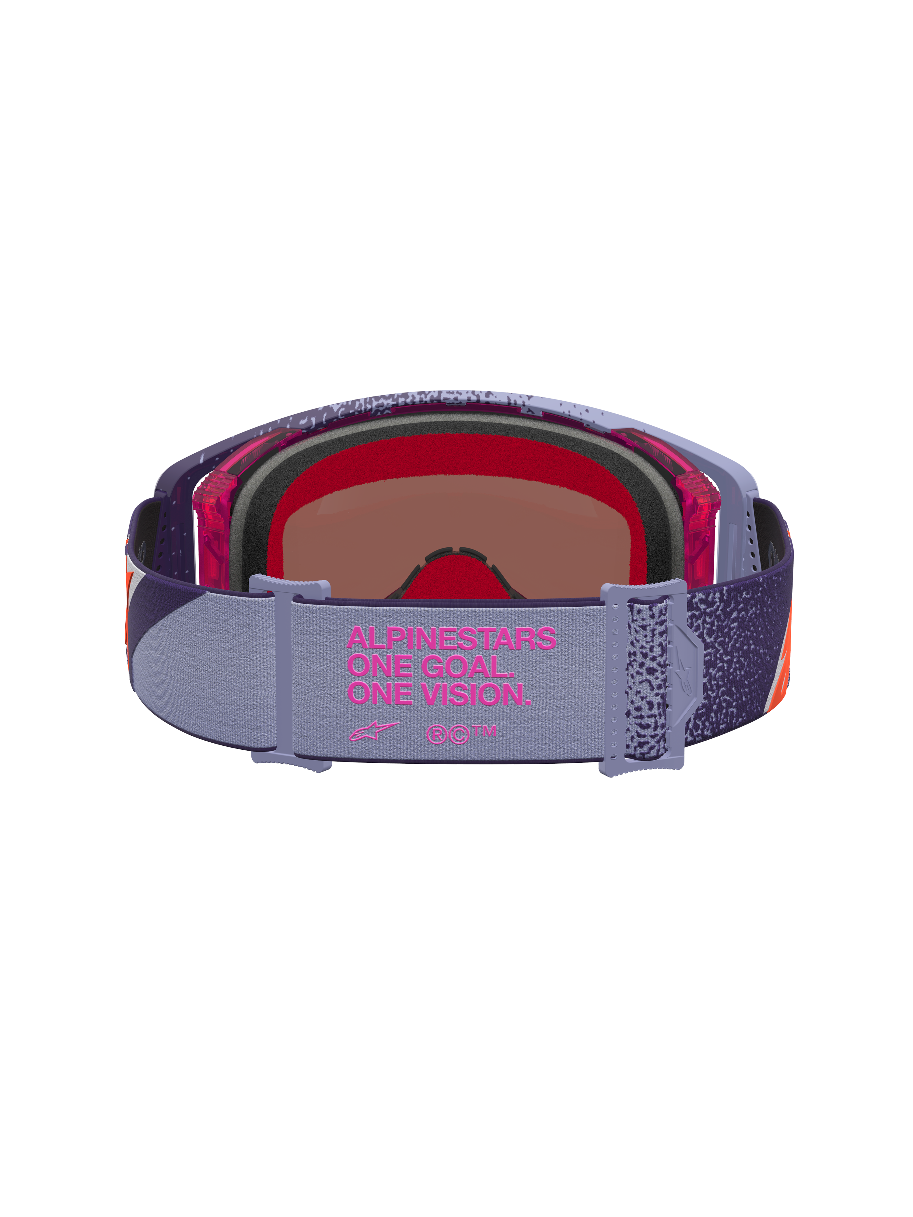 Alpinestars Supertech Hiten Motocross Goggles, purple and red with a pink mirror lens and branded elastic strap.