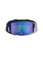 Alpinestars Supertech Hiten Motocross Goggles with a blue mirror lens and black and blue speckled frame design.