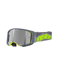 Alpinestars Supertech Stream Goggles, motorcrossbril, grijs en fluogeel, Mirror Silver reflecterende lens, breed hoekig frame met schuimvulling, verstelbare band met opvallende neon branding