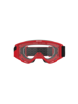 Alpinestars Vision Goggles OTG, Motocross Goggles, Red frame with clear anti-fog lens, front view featuring 'ONE GOAL. ONE VISION.' slogan, wide black strap, high-performance eye protection for off-road racing