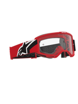 Alpinestars Vision Goggles OTG, Motocross Goggles, Red Black and White, clear polycarbonate lens, deep volume frame designed for prescription glasses, red and black strap with white Alpinestars logo