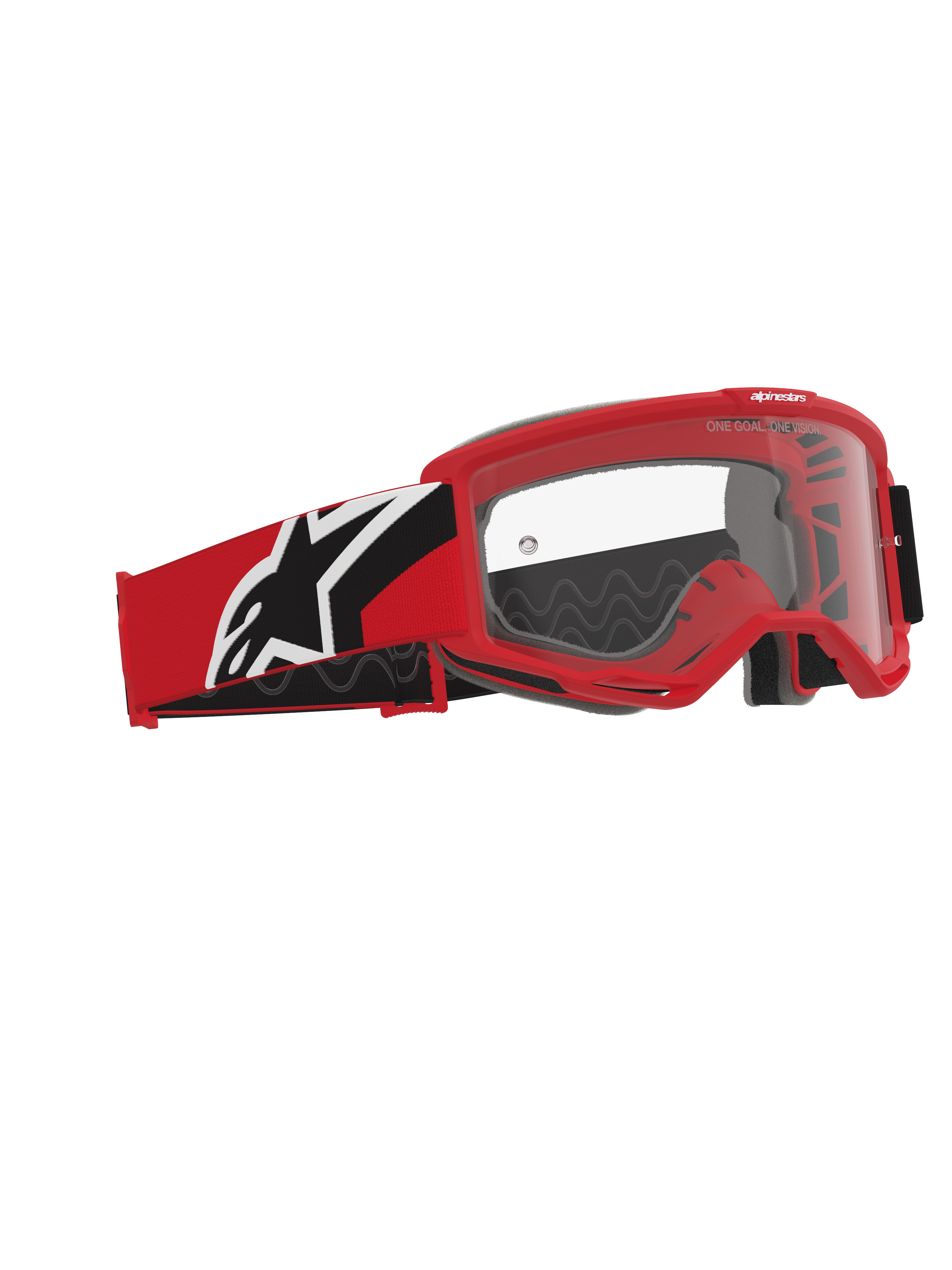 Alpinestars Vision Goggles OTG, Motocross Goggles, Red Black and White, clear polycarbonate lens, deep volume frame designed for prescription glasses, red and black strap with white Alpinestars logo