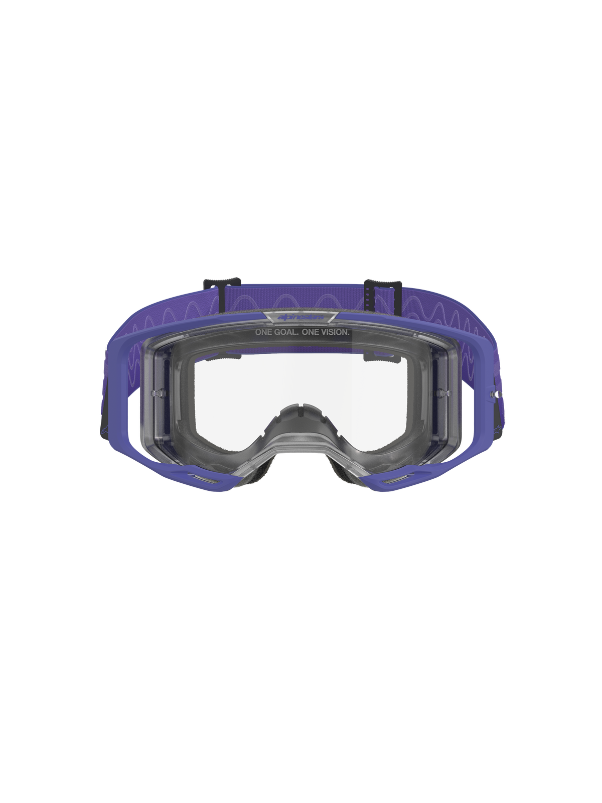 Alpinestars Vision 8 Corp Goggles, motorcrossbril, paars en helder, met een paars A-FLEX frame, heldere anti-condens lens en een brede paarse geweven band met golfpatroon, hoogwaardige oogbescherming voor off-road racing