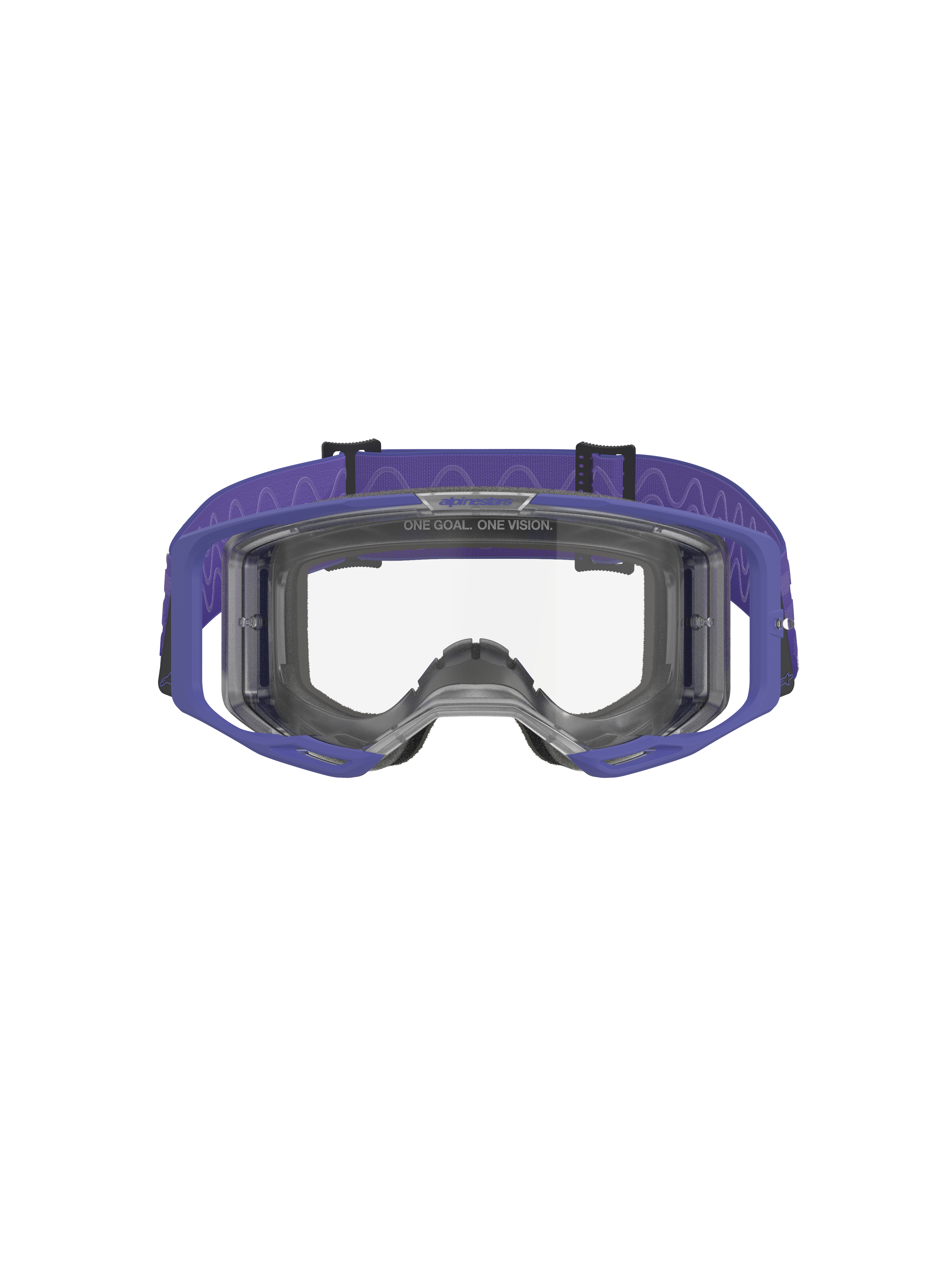 Alpinestars Vision 8 Corp Goggles, motorcrossbril, paars en helder, met een paars A-FLEX frame, heldere anti-condens lens en een brede paarse geweven band met golfpatroon, hoogwaardige oogbescherming voor off-road racing