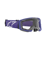 Alpinestars Vision 8 Corp Goggles, motorcrossbril, paars en helder, mat paars frame met een heldere lens, brede paarse geweven band voorzien van een groot wit Alpinestars-logo, hoogwaardige off-road oogbescherming