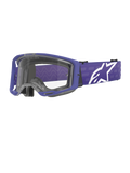 Alpinestars Vision 8 Corp Goggles, motocrossbril, paars en helder, met een paars A-FLEX frame en heldere lens, paarse band met groot wit sterlogo, breed gezichtsveld, ontworpen voor off-road raceprestaties