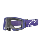 Alpinestars Vision 8 Corp Goggles, motocrossbril, paars en helder, met een paars A-FLEX frame en heldere lens, paarse band met groot wit sterlogo, breed gezichtsveld, ontworpen voor off-road raceprestaties