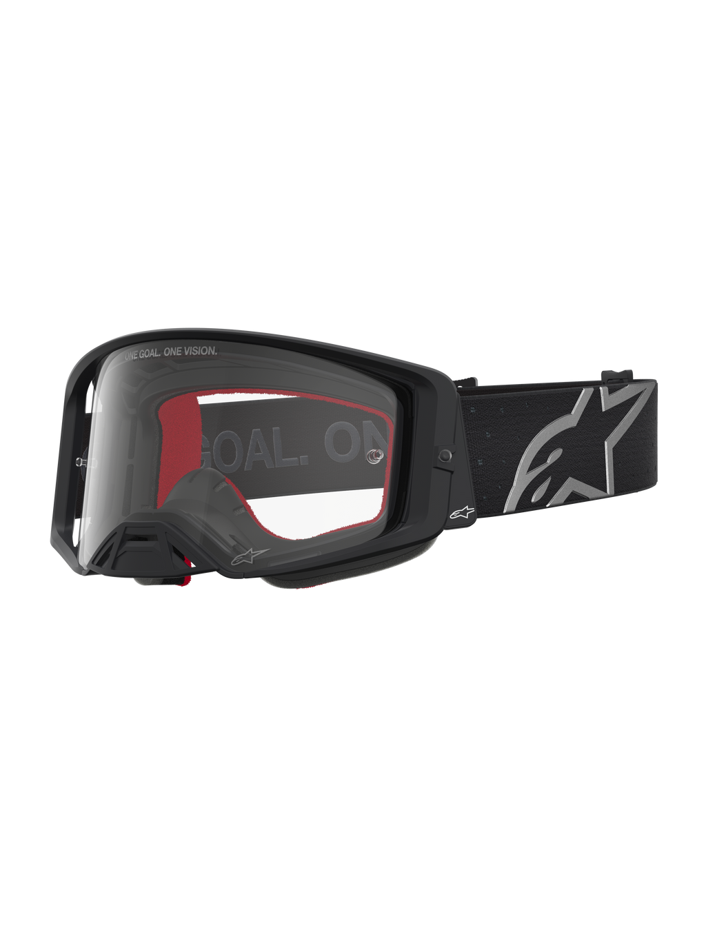 Alpinestars Supertech Vesta veiligheidsbril, motocross voor off-road, mat zwart en zilver, met heldere lens.