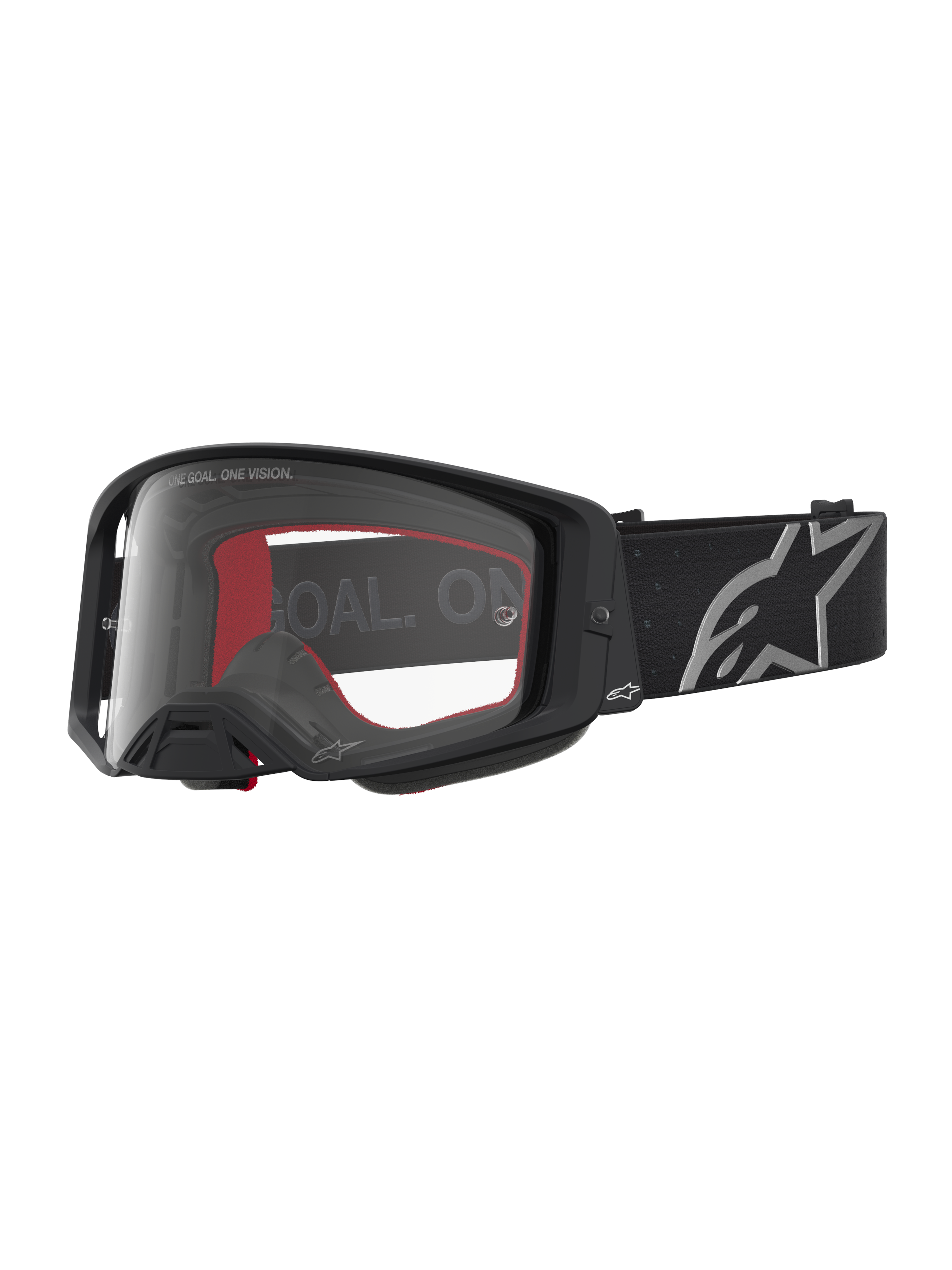 Alpinestars Supertech Vesta veiligheidsbril, motocross voor off-road, mat zwart en zilver, met heldere lens.