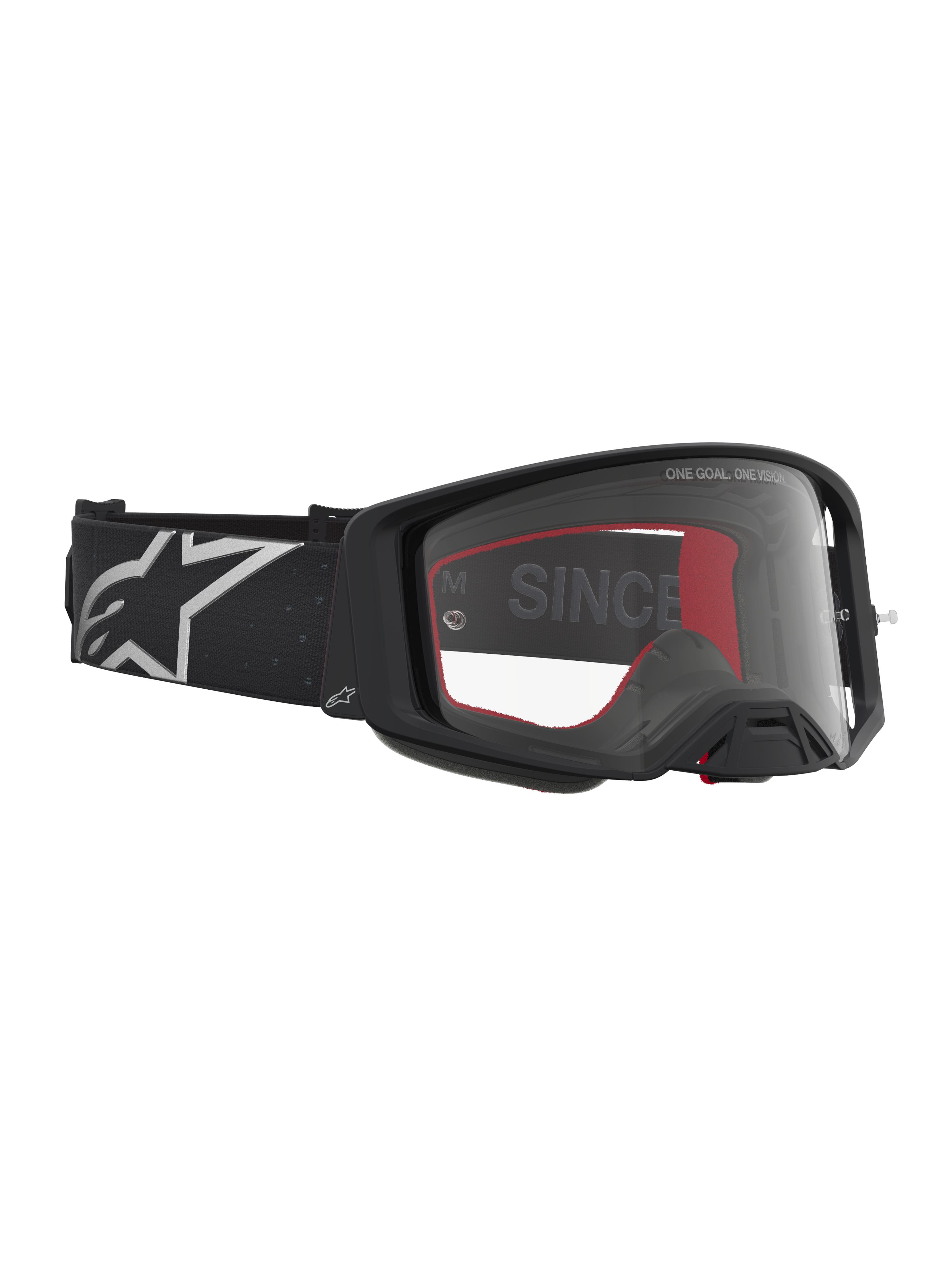 Alpinestars Supertech Vesta veiligheidsbril, matzwart en zilver, MX-bril met brede heldere lens en lichtgewicht frame.