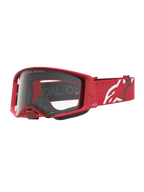 Alpinestars Supertech Vesta veiligheidsbril, rode motorcrossbril met heldere lens en wit ster-logo op de band.