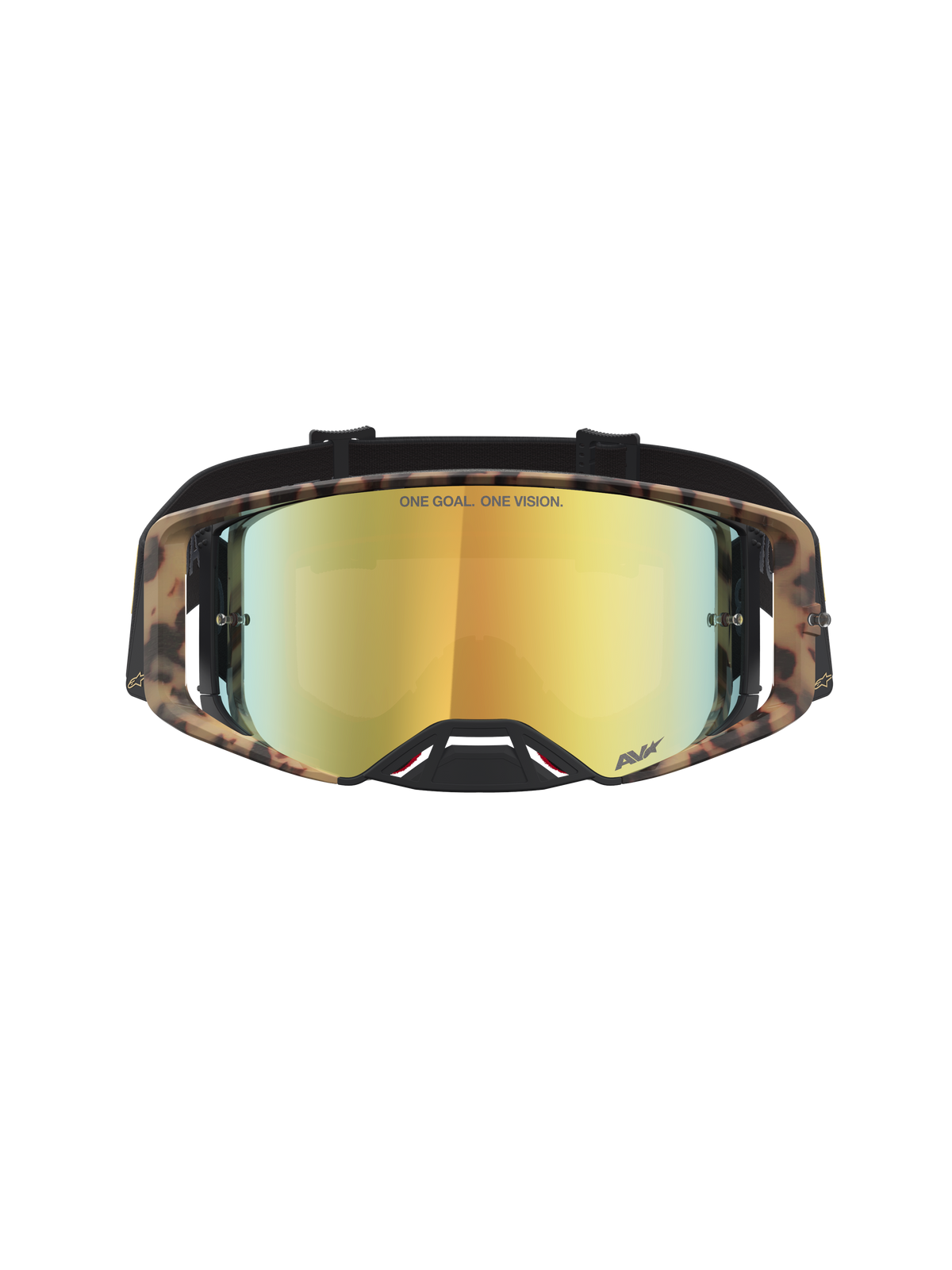 Alpinestars Supertech LE Zona motorcrossbril, zwart en bruin met goud gespiegelde lens, hoogwaardige optische helderheid en kampioenschapsbewezen frame-architectuur