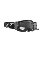 Alpinestars Vision 8 Corp Goggles, motorcrossbril met Roll-Off systeem, zwart en helder, met transparante filmcanisters, een heldere lens en een brede zwarte band met een groot wit Alpinestars-logo