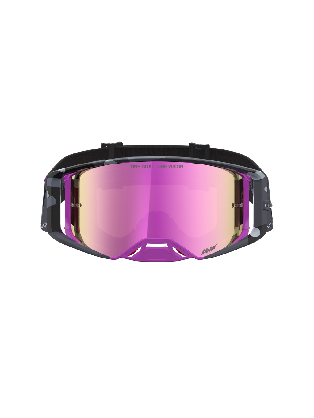 Alpinestars Supertech Lone veiligheidsbril, motocrossbril, paars camo en spiegelroze, hoogwaardige lenstechnologie met hoog contrast, geoptimaliseerde ventilatie