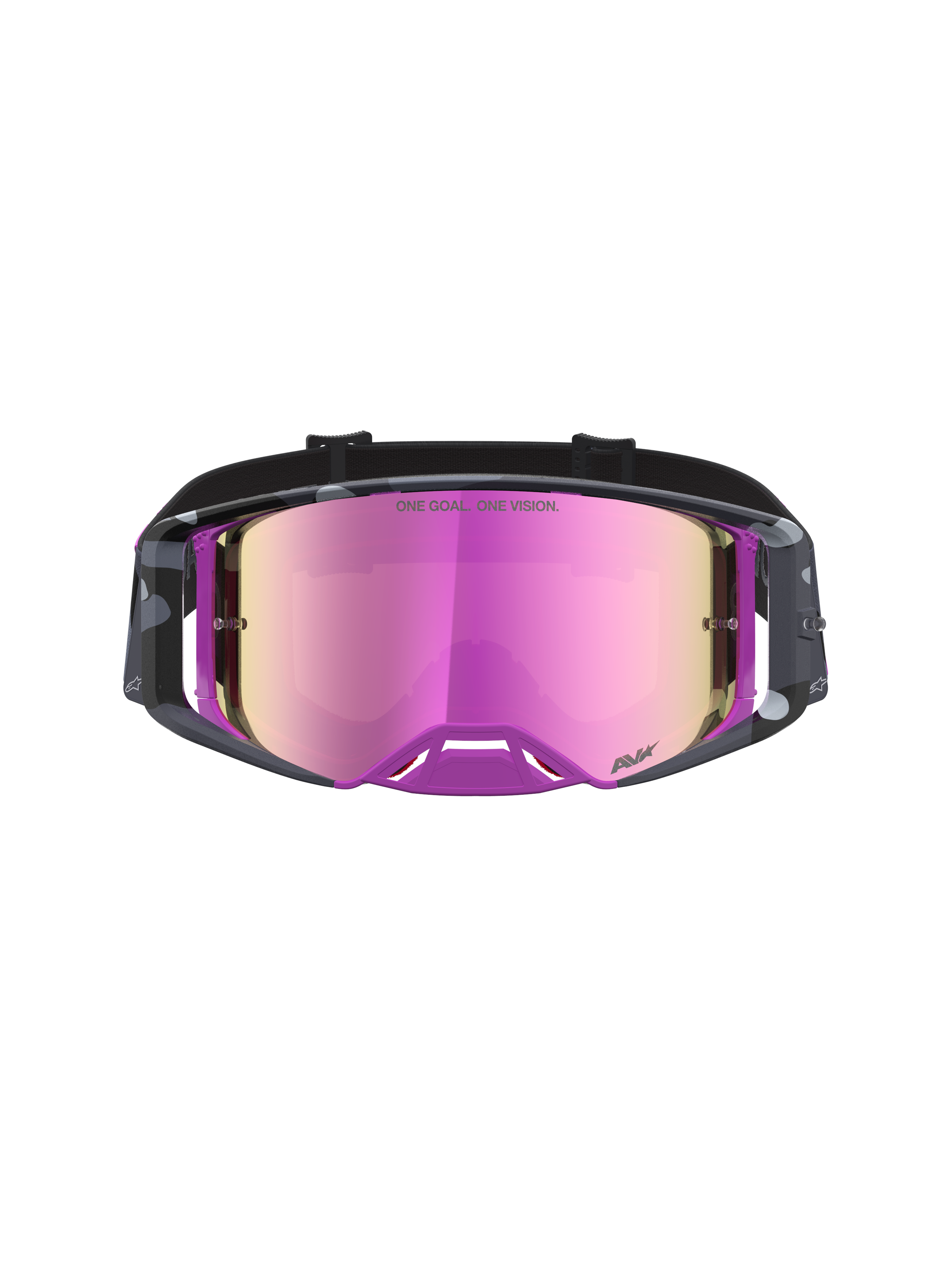 Alpinestars Supertech Lone veiligheidsbril, motocrossbril, paars camo en spiegelroze, hoogwaardige lenstechnologie met hoog contrast, geoptimaliseerde ventilatie