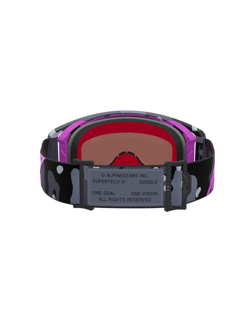 Alpinestars Supertech Lone Limited Edition veiligheidsbril, motocross- en supercrossgoggles, paars en zwart, camo strap met spiegelende roze lens