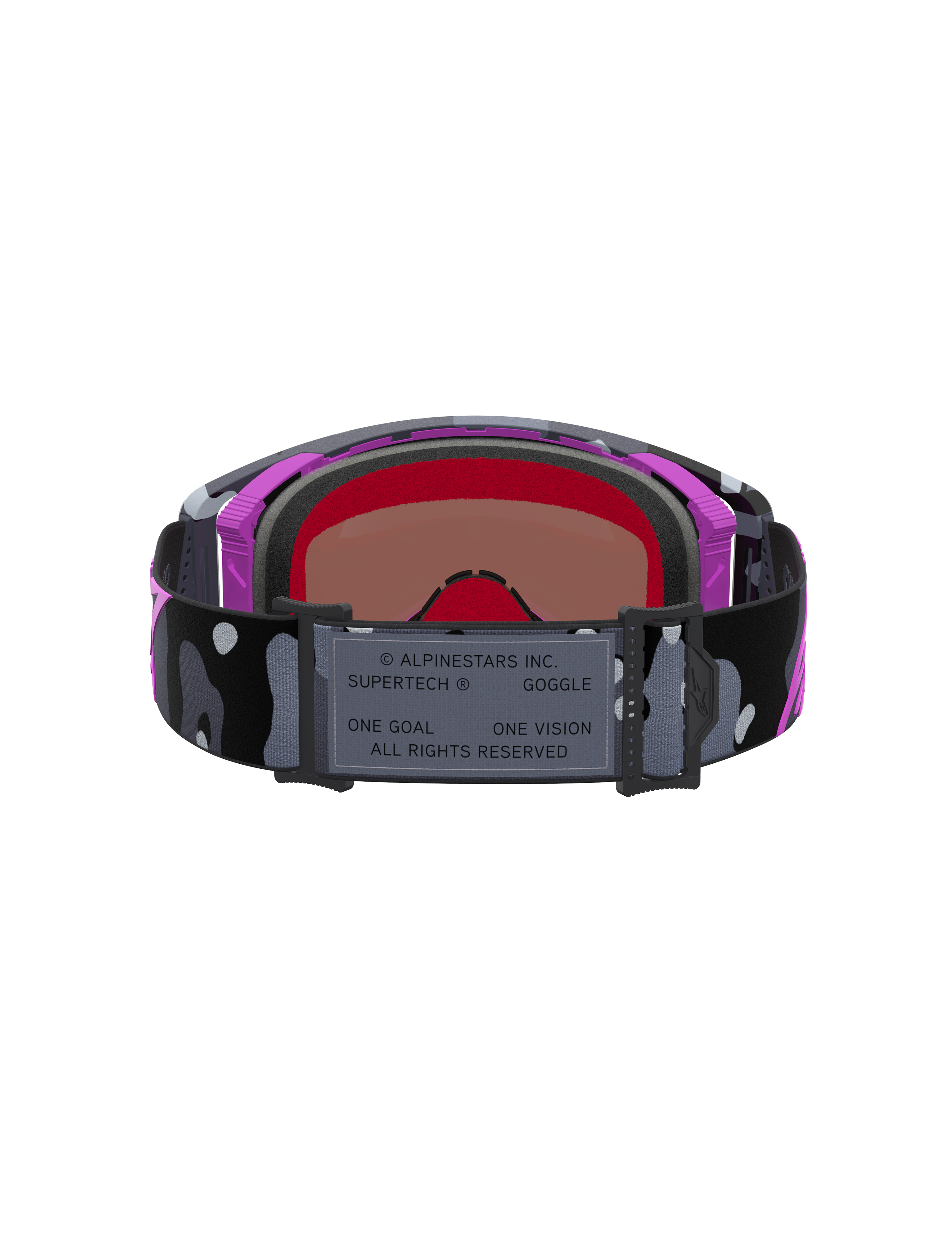 Alpinestars Supertech Lone Limited Edition veiligheidsbril, motocross- en supercrossgoggles, paars en zwart, camo strap met spiegelende roze lens