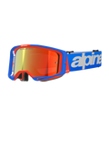 Alpinestars Vision 8 Wordmark motorcrossbril, motorcrossbril, blauw en oranje met rode spiegelende lens, breed gezichtsveld, blauwe verstelbare band met opvallend wit tekstlogo, schuimvulling en ventilatie voor off-road rijden