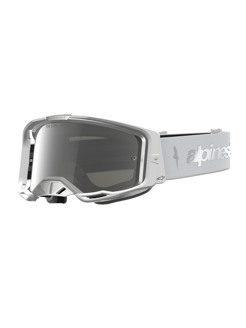 Alpinestars Vision 8 Amber spiegel veiligheidsbril, motorcrossbril, wit en zilver met zilveren anti-condens spiegellens.