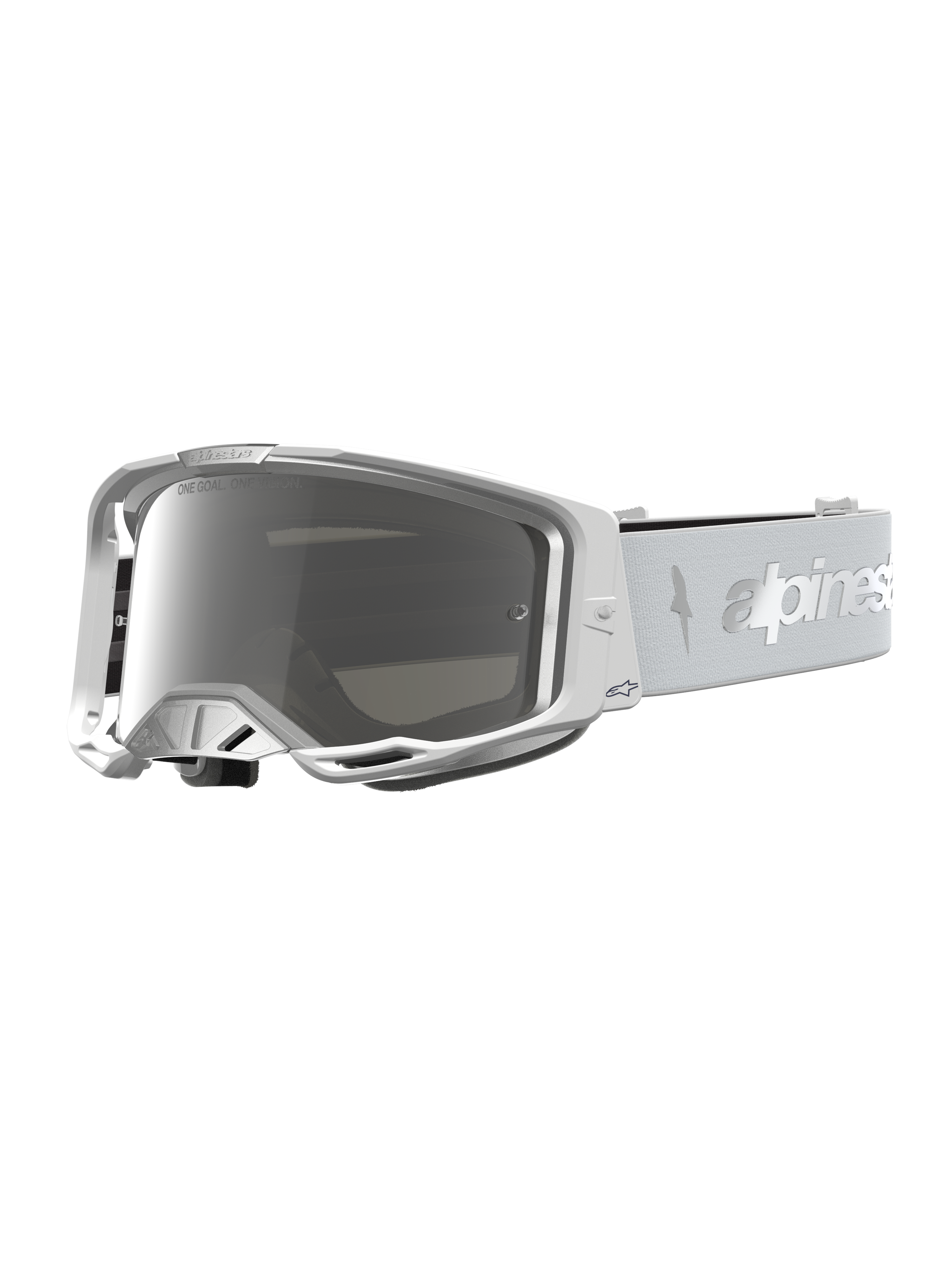 Alpinestars Vision 8 Amber spiegel veiligheidsbril, motorcrossbril, wit en zilver met zilveren anti-condens spiegellens.